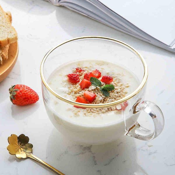 

1pcs gold rim glass breakfast cup drinking glasses tea with handle espresso coffee cups and mugs heat resistant restaurant wine