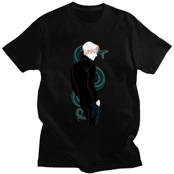 Homens camisetas Draco Malfoy com cobra verde camiseta unisex homens camisa preta artwork cópia tee básico casual manga curta top