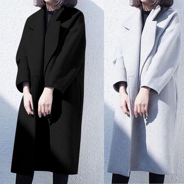 

women's wool & blends british style trench coat for women winter fashion slim long-sleeved casual medium long elegant#41, Black