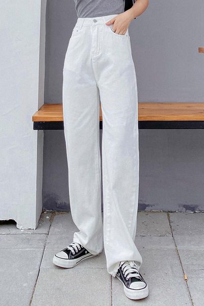 

women's jeans four colors summer high waist thin wide-leg women loose and comfortable straight-leg casual pants trousers, Blue