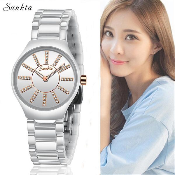 

wristwatches 2021sunkta listing quartz ceramic fashion watch trend ladies watches diamond women relogio feminino, Slivery;brown