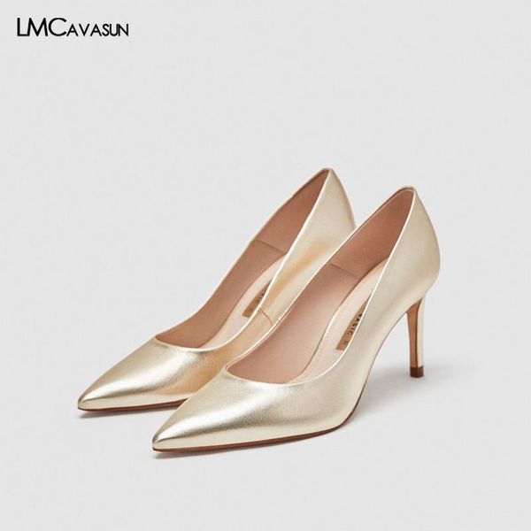 

dress shoes lmcavasun genuine leather women pumps solid office pointed toe stiletto high heels ladies, Black