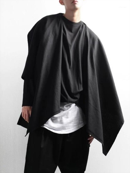 

men's jackets jacket spring and summer pleated collar personality buttonless cape fashion trend leisure large size, Black;brown