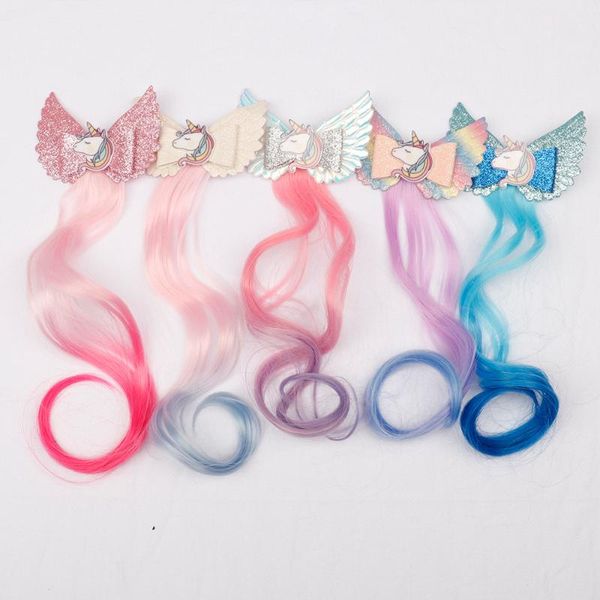 

hair accessories shiny glitter star bows for girls hairclips with long rainbow wig fashion ponytail headwear, Slivery;white