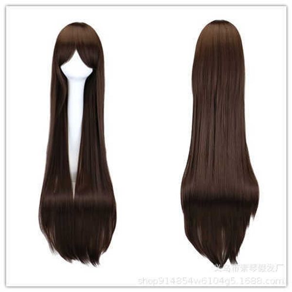 

osplay animation 1m dark brown long straight hair cos wig, Black