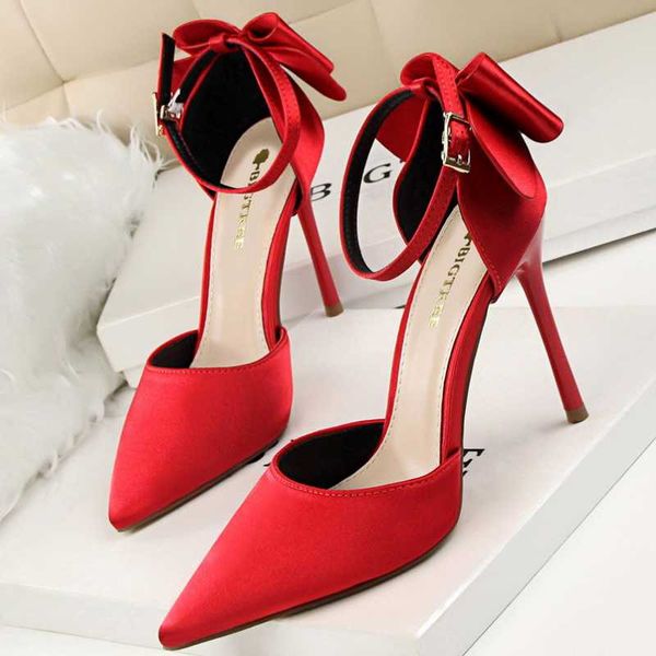 

dress shoes spring summer women 2021 sandals pumps heels bowknot ankle strap party woman silk stilettos chaussure femme wsh4112, Black