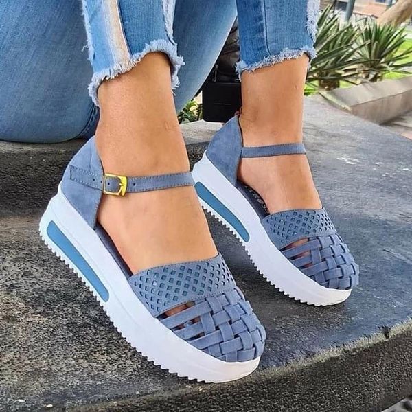 

sandals for women summer shoes 2021 casual platform laides hollow out buckle strap female flat heel sandalias, Black