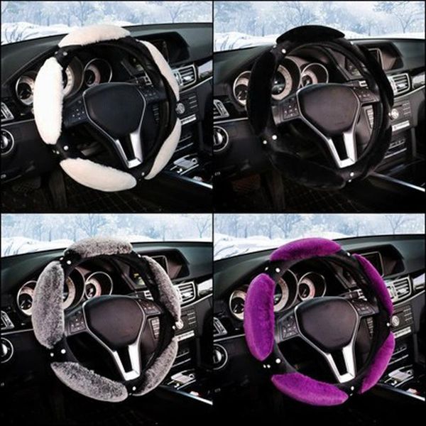 

steering wheel covers warm plush car cover for women girls diamond rhinestone steering-wheel case heated auto wheels
