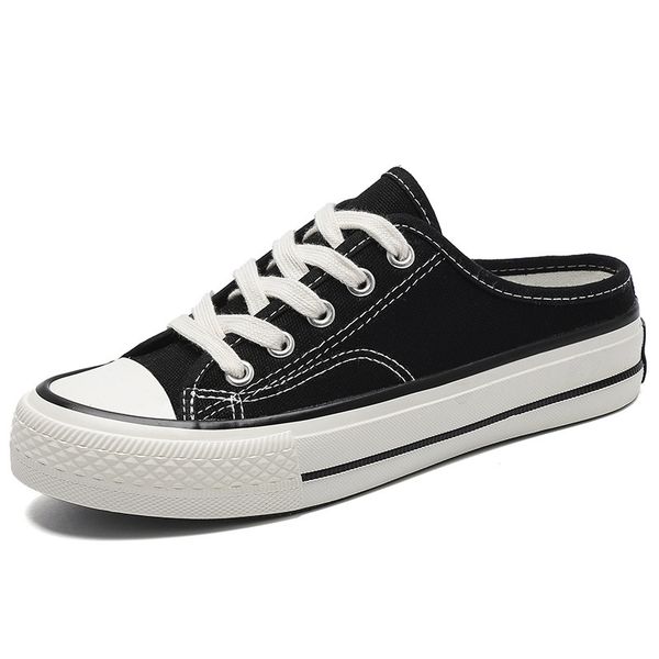 

men women casual vulcanize shoes slippers flat fashion lace up summer spring canvas sneakers male non-slip solid breathable, Black