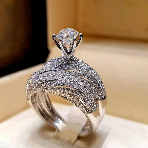 

wedding rings trendy crystal ring set women geometric luxury white bridal jewelry ladies party gifts, Slivery;golden