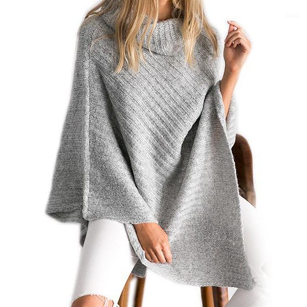 

women's sweaters 2021 european fashion irregular women turtleneck cloak pullovers casual loose solid knitted sweater 1101, White;black