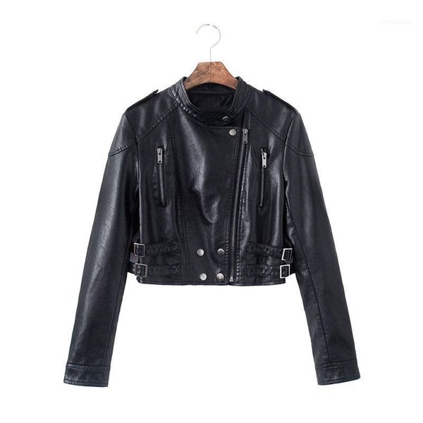 

women's leather & faux short motorcycle pu jacket women 2021 spring autumn streetwear soft coat slim black female outerwear1