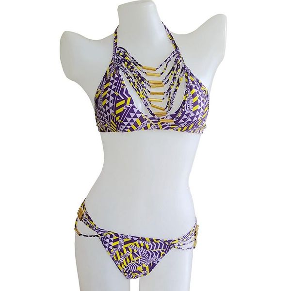 

bikinis set european american wild string tassel bandage bikini swimwear personality totem print swimsuit bathers drop