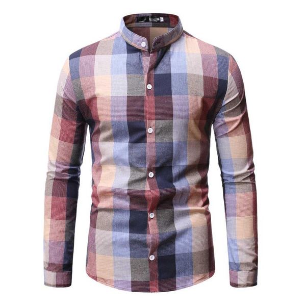 

men's casual shirts feitong streetwear plaid shirt men summer autumn buttons long sleeve stand-collar harajuku clothing, White;black