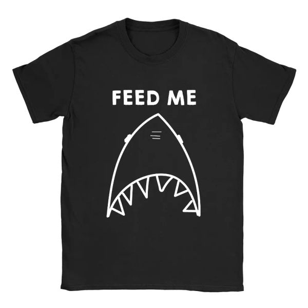 

feed me mens t-shirt funny joke shark food lover gift, White;black