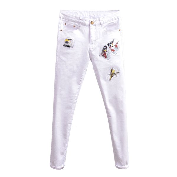 

men's jeans viankani fashions skinny white elastic jeans streetwear bird embroidered pants for male cowboys 28-36 r88i, Blue