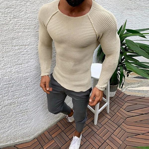 

men's sweaters 2022 men knitted long sleeve o-neck t-shirts autumn vintage solid casual tee spring fashion slim pullover streetwear, White;black
