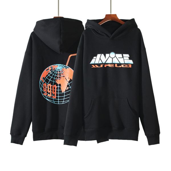 

hoodies autumn and winter br globe printed plush hoodie for men women, Black