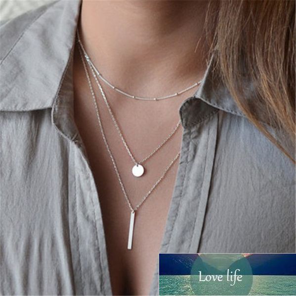 

sexemara women fashion jewelry colar 1pc european simple gold silver plated multi layers bar coin necklace clavicle chain