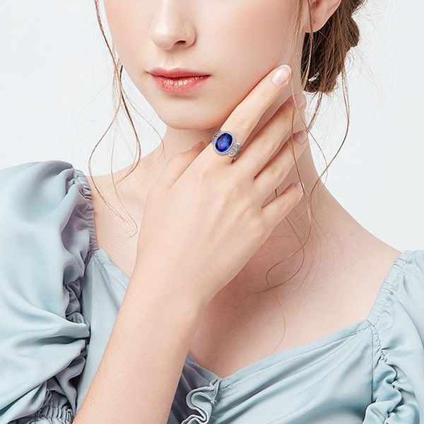 

cluster rings szjinao sterling silver gem sapphire s925 genuine gemstone jewelry brand oval vintage for women bijoux, Golden;silver