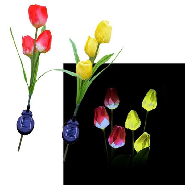 

lawn lamps 3 cap solar lantern led decorative outdoor lamp flower tulip