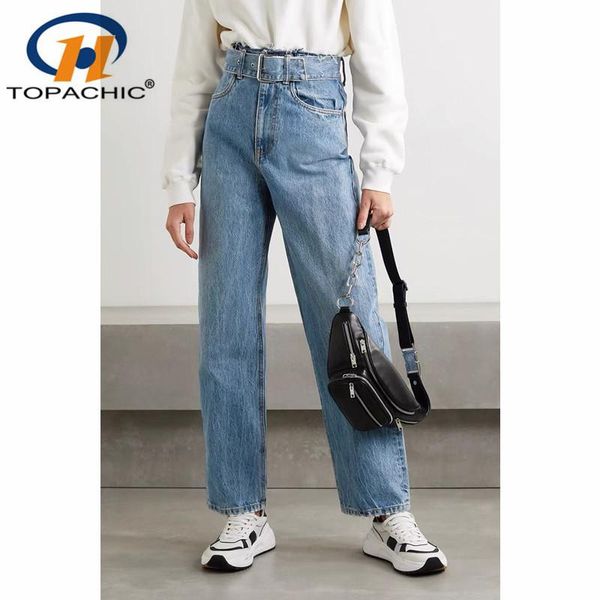 

3.20 spring fashion women waist with belt straight denim pants women's jeans, Blue