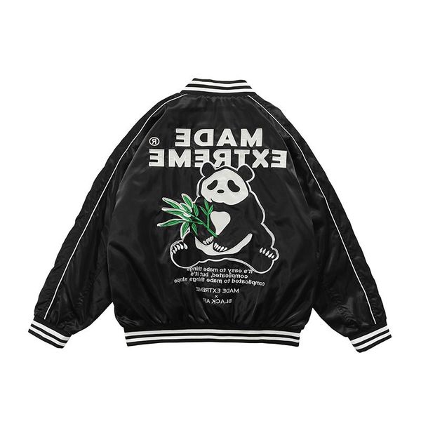

men's jackets original cartoon panda embroidery baseball uniform stand windbreaker bomber jacket oversize couple streetwear coat, Black;brown