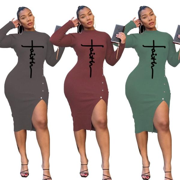 

casual dresses cutubly full sleeve letter print party club dress solid irregular slit o neck women autumn winter vestidos clothing, Black;gray