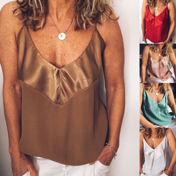 

color women's solid sleeveless v-neck off shoulder vest, White