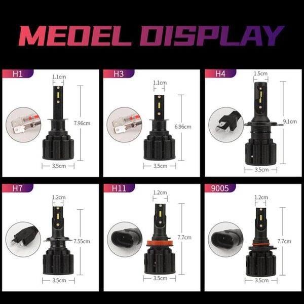

car headlights 1 pair led headlight bulbs 9-30v h1/h3/h4/h7/h11 50w 6500k 8000lm high brightness ip67 waterproof