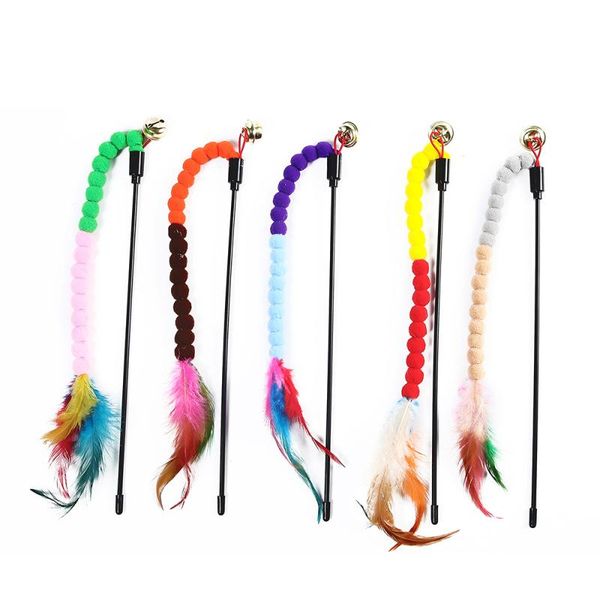 

cat toys pet teasing stick pompom feather wand funny kitten interactive for household animals cats entertainment