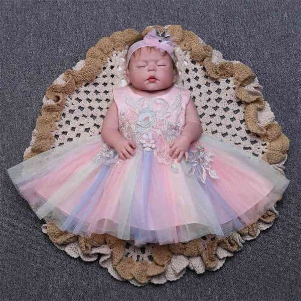 Rainbow Baby Girl Abiti Estate Ricamo Perline Perline Primo compleanno Principessa Partito Abito da sposa Abito da sposa Christenze Abito E703 210610