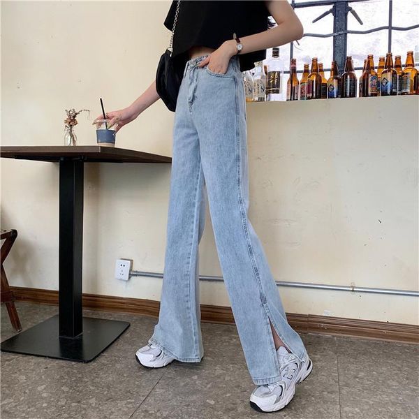 

women's jeans woman pants summer 2021 loose light color trousers high waist pantalones vaqueros mujer, Blue