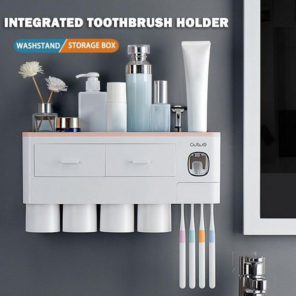 

bathroom storage & organization toothbrush holder wall mounted automatic toothpaste dispenser rack toiletries makeup box accessories set