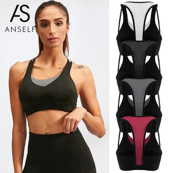 

bras sport women fashion fitness tank workout vest backless racerback splice color running gym push up brassiere, Red;black