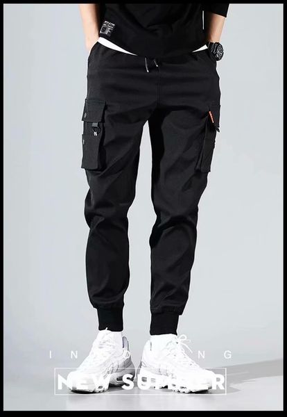 

cargo patchwork joggers man women pants hiphop trousers fashion casual streetwear, Black