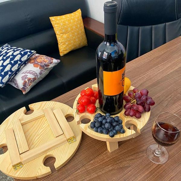 

camp furniture wooden outdoor folding picnic table with glass holder round foldable desk wine rack collapsible ja55