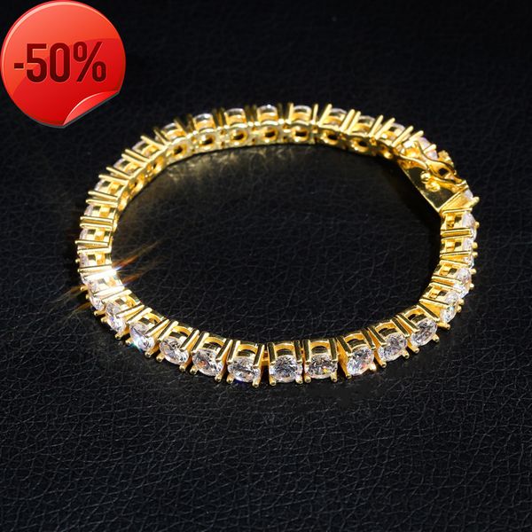 

3 / 5mm 925 silver hip hop single row tennis chain zircon men's bracelet, Black