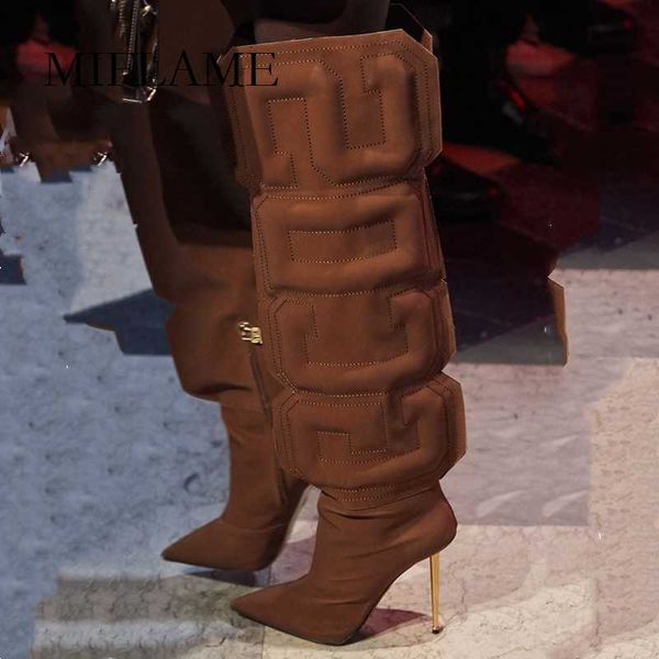 

boots autumn women thigh high stretch ladies over the knee fashion mujer unique cube letter party stiletto shoes, Black