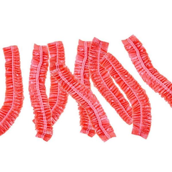 

shower caps 100pcs clear disposable plastic bath for spa hair salon el/home use (red)
