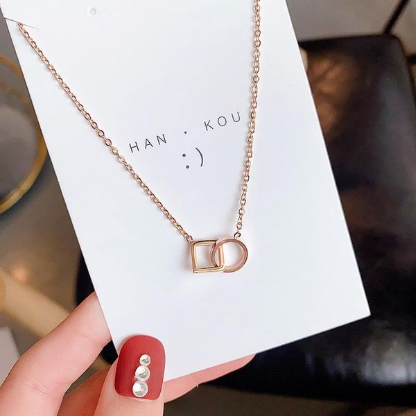 

chains gold rose titanium steel necklace female geometric shape simple 18k plated short wild clavicle chain, Silver