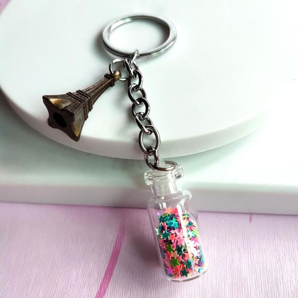 

keychains 2021 creative colorful wishing bottle couples women men jewelry sequins glass tower drift keychain car bags keyring gift, Silver