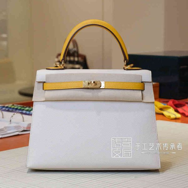 

designer handbags 2021 handmade kellys bag epsom leather palm print milkshake white color matching kl25cm gold buckle single shoulder messen