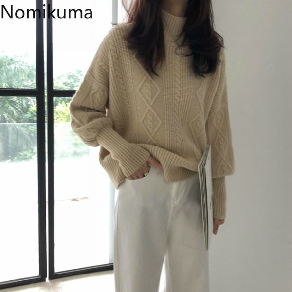 

nomikuma korean twisted turtleneck pull femme causal long sleeve solid knitted sweater autumn new pullover jumpers 6c129 210427, White;black