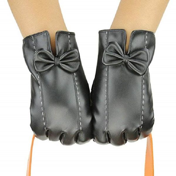 

fingerless gloves womens touchscreen winter pu faux leather driving outdoor warm lining, Blue;gray