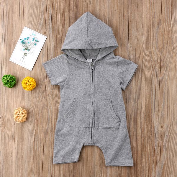 

for newborn baby boy girl zip up romper hooded clothes outfits, White