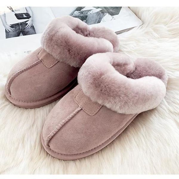 

outer wear winter leather flats women sheepskin fur shoes flat slippers ladies home slides, Black