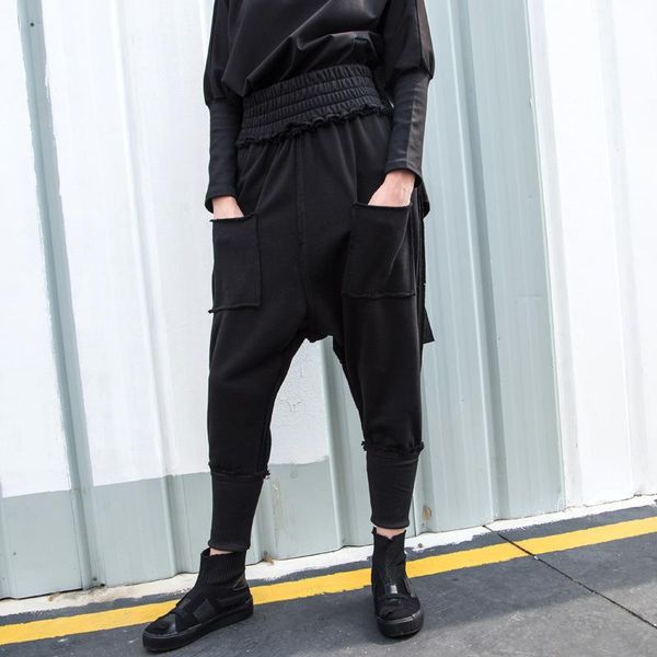 

women's pants & capris women wide elastic high waist black trouser men pant loose big size ankle length pocket female fashion casual 20, Black;white