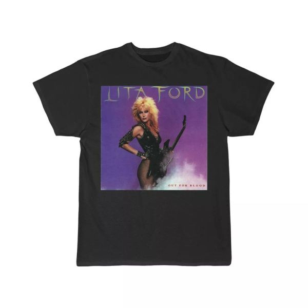 

lita ford out for blood 2nd cover short sleeve tee, White;black