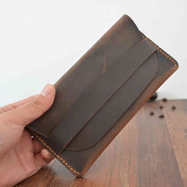 

c20 handmade long men's leather wallet crazy horse money collet layer, Red;black